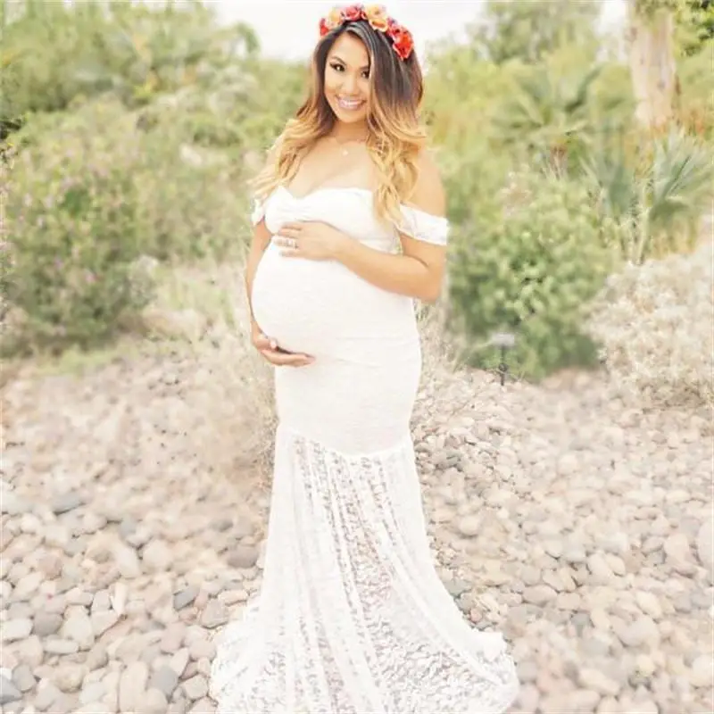 SLYXSH 2018 Women's Lace Word Collar Short-sleeve Dress Photography | Мать и ребенок