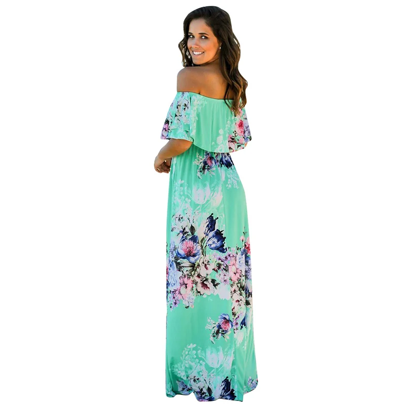 Летние платья 2019 Boho стиль с открытыми плечами без бретелек коротким рукавом