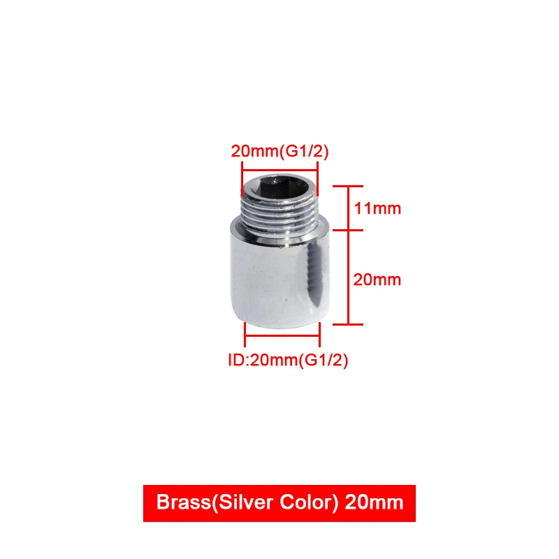 Silver brass 20mm Удлинительный фитинг 20 мм Наружная резьба 1/2 ''соединение водопроводных труб фитинг 10/15/20/30/40/50 мм удлинить латунный фитинг - Цвет: Silver brass 20mm