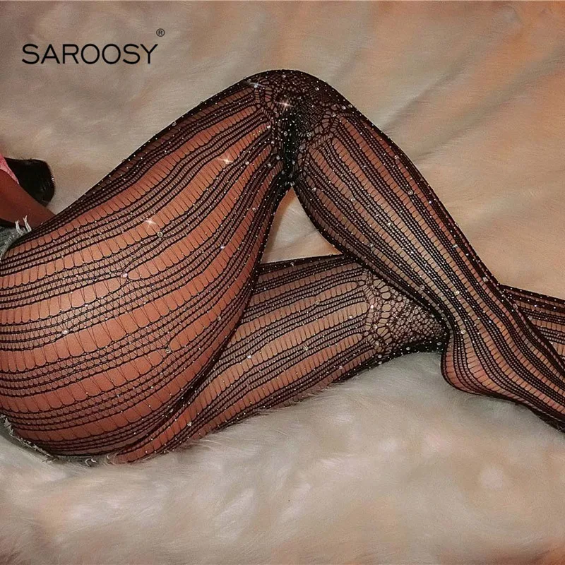 SAROOSY, сексуальные, стразы, ажурные колготки для женщин, высокая талия, в полоску, колготки, сексуальные, кружевные, эластичные чулки,, новое поступление