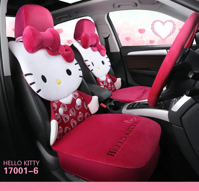 Мультяшный чехол для автокресла hello kitty, теплая плюшевая подушка для автомобиля, набор зимних авточехлов, универсальные аксессуары для всех автомобилей