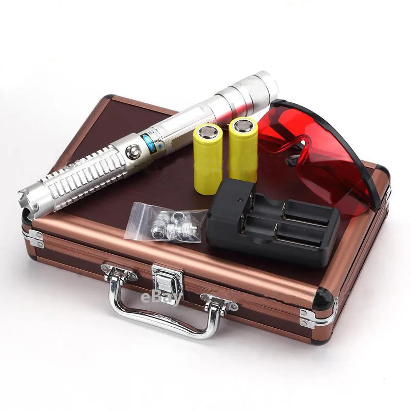 2017 New Product High Powered Burning Focus Laser Pointer Blue pointer With Charger Glasses 5 Star Caps And Box |