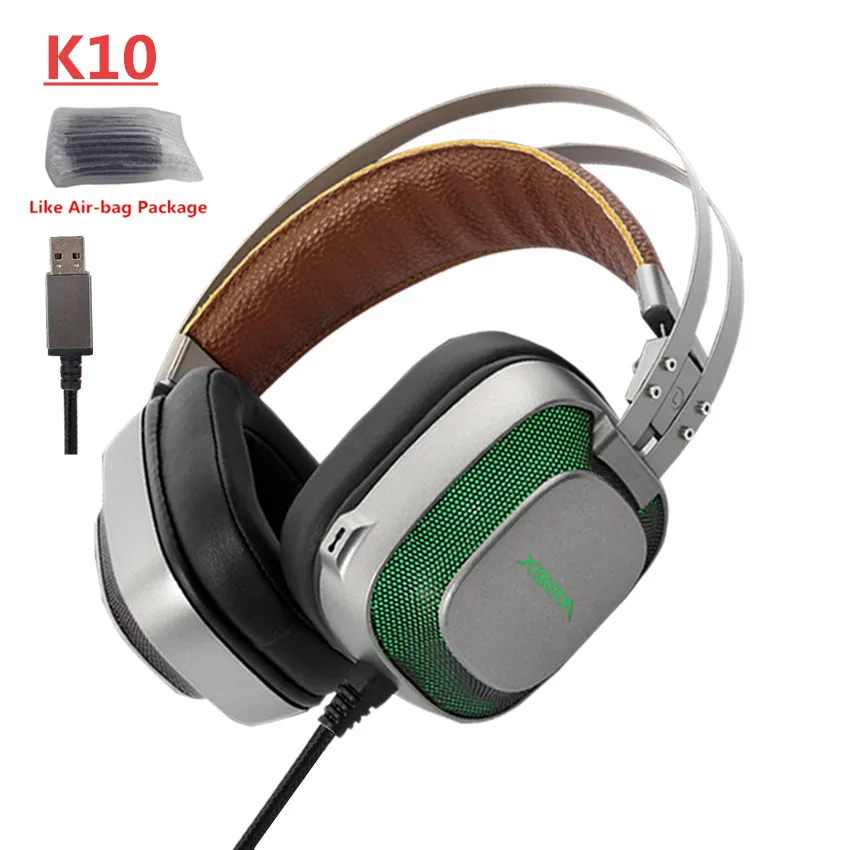 XIBERIA K3/K5/K9/K10 USB Игровые наушники Virtual 7,1 объемный звук стерео бас гарнитура с микрофоном светодиодный для компьютера геймера - Цвет: Gray K10 Airbag Box
