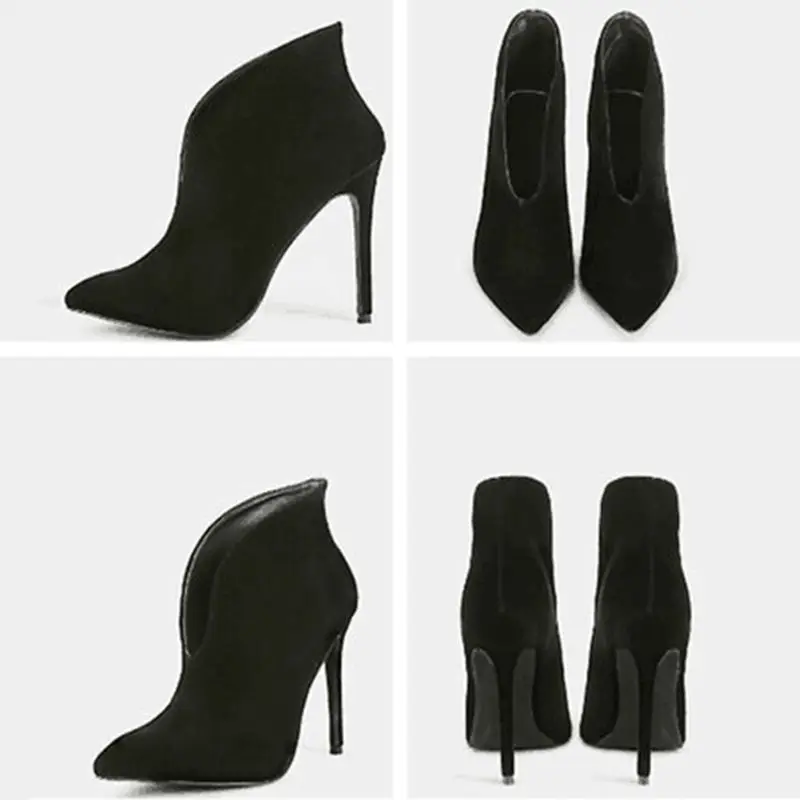 Black SIMLOVEYO/обувь женские ботильоны однотонная обувь на тонком каблуке 12 см Botas feminina; флоковые ботинки на высоком каблуке botines mujer пикантные B1116 - Цвет: Black