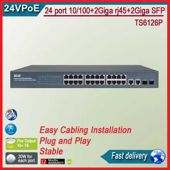 TS6124P-24v-350W    26 ports 24V Switch with 24 ports POE