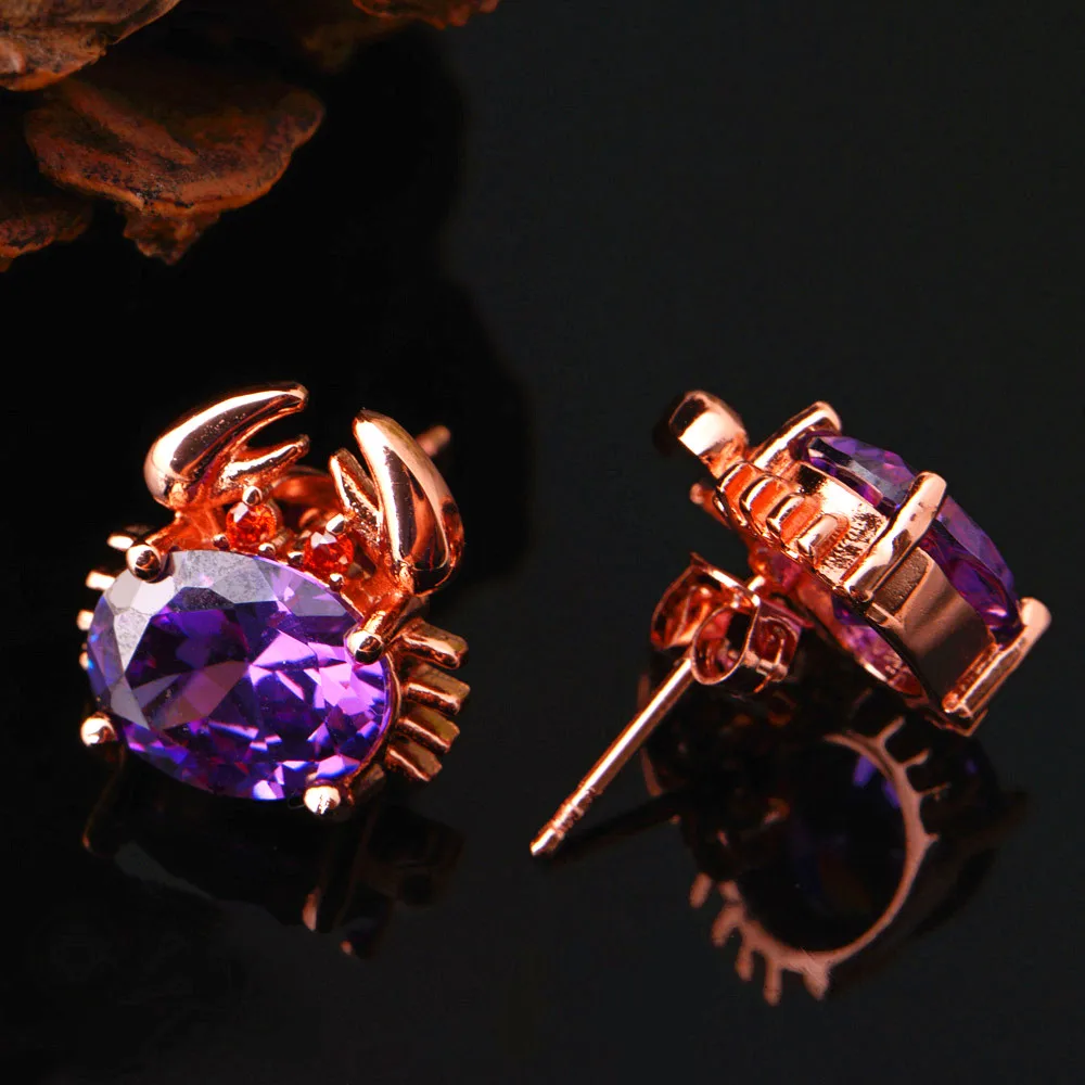 Almei Rose Gold Color Orecchini Red Crystal Earrings Women Children Korean Jewelry Cute Crab Animals Stud Earring Jewellery R695 | Украшения