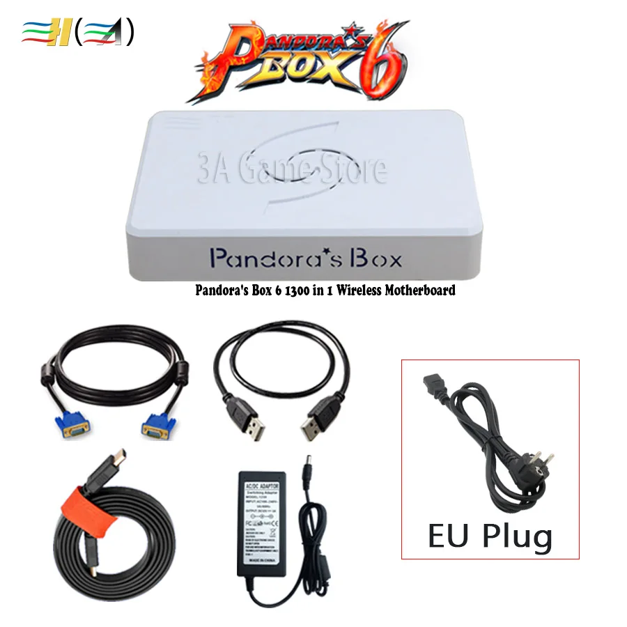 PB6w EU plug Pandora box 6 беспроводная версия материнской платы 1300 в 1 поддержка fba mame 3d игры для беспроводной аркадной консоли HDMI VGA USB к ПК ТВ - Цвет: PB6w EU plug