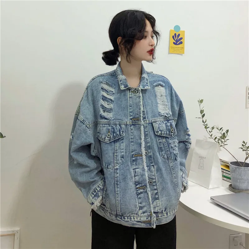 Новая свободная индивидуальная джинсовая куртка женская промытая