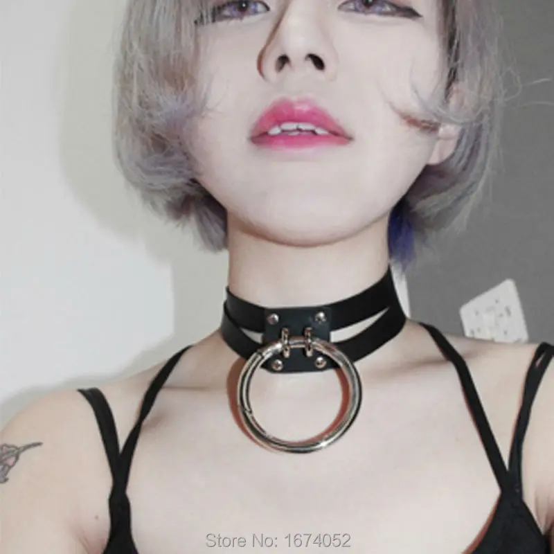 Женское кожаное колье чокер ручной работы ожерелье в стиле панк рок с круглой