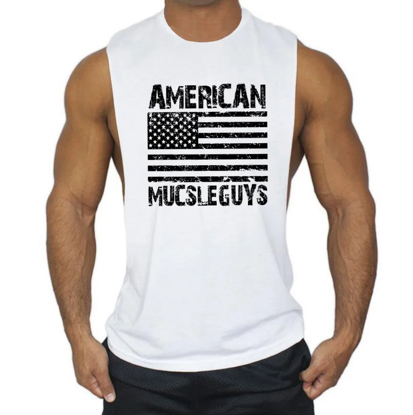 

Muscleguys American Flag Design Fitness Men Tank Top Bodybuilding gyms clothing Sportwear Vest muscle Stringer cotton Undershirt
