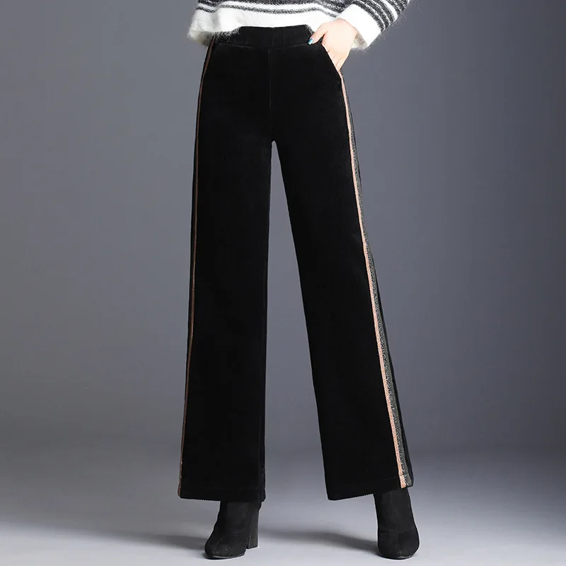 Брюки женские вельветовые с широкими штанинами и высокой талией|Брюки| |