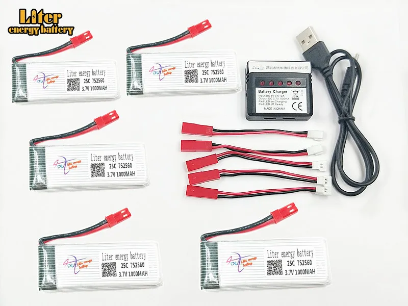 3 7 V 1000mah 752560 30c LiPo батарея для 8807 8807W Rc Quadcopter запасные части 4in1 баланс зарядное