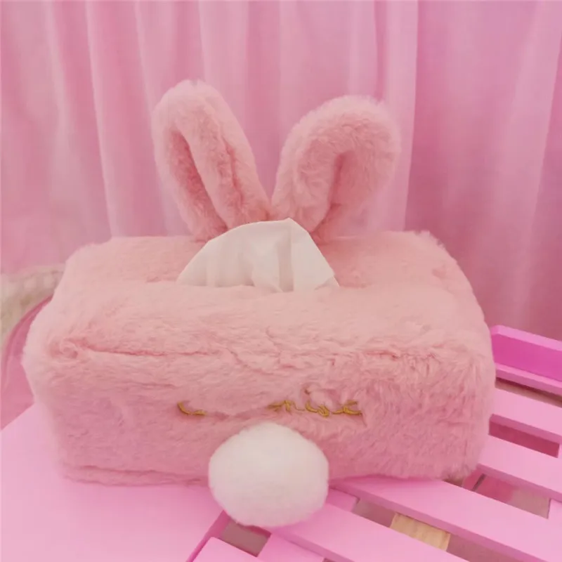 Rectangular pink Милый розовый кролик коробка для салфеток мягкий плюш длинный Ушастый бумага с кроликом держатель для салфеток для дома Автомобильный держатель для салфеток крышка - Цвет: Rectangular pink