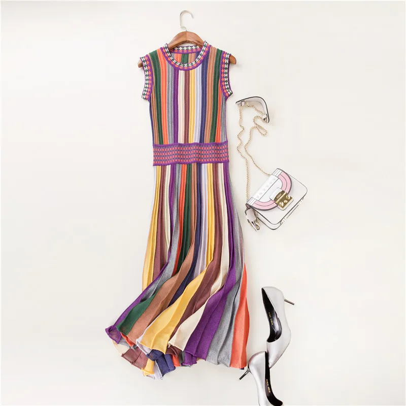 Лидер продаж летняя модная женская одежда трикотаж Радужный полосатый свитер