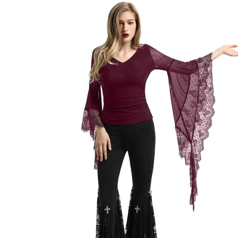 2019 винтажная Готическая поэтическая футболка с длинным рукавом и v-образным