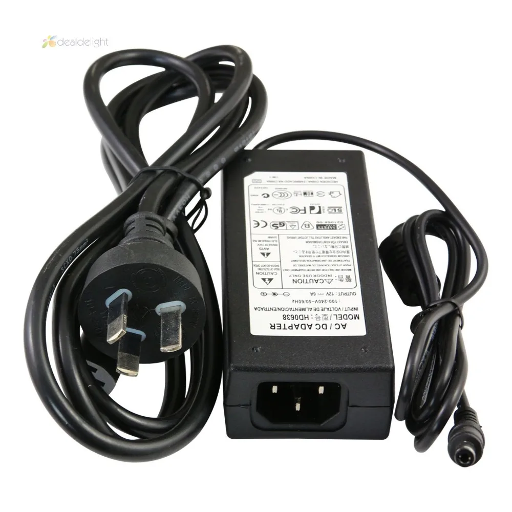 DC12V 6A 72 W фары для Мощность Адаптер зарядного устройства Питание AC100-240V вход для светодиодной полосы/камеры безопасности/видео