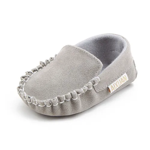 Gray Новорожденный однотонный Повседневный детские ботинки мокасины Moccs мелкая мягкая подошва детская обувь для малышей для 0-18 месяцев для маленьких мальчиков и девочек - Цвет: Gray