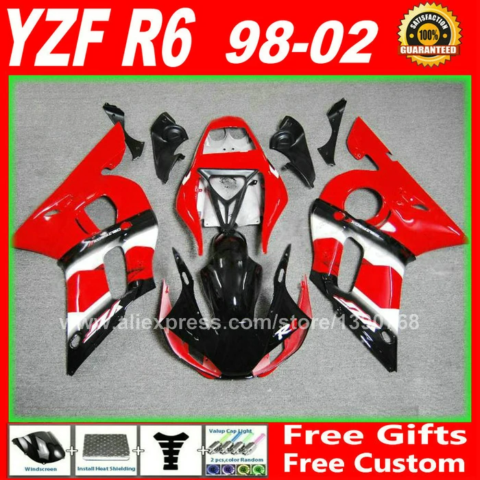 Red fairing fit for YAMAHA YZF R6 98 99 00 01 02 plastic 1998 1999 2000 2001 2002 fairings kits free custom
