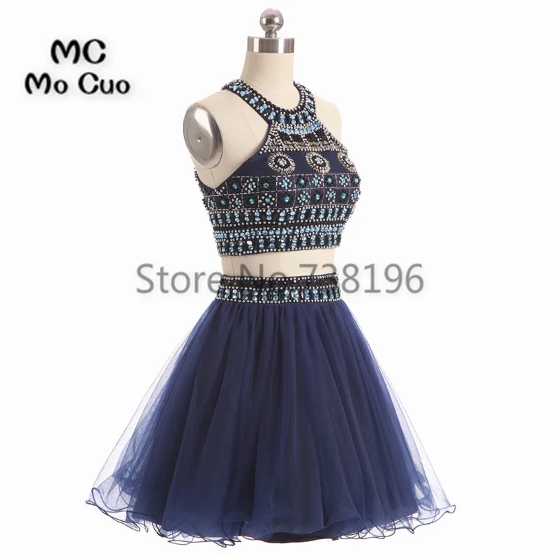 Платье для выпускного бала модное темно синее с кристаллами и бусинами|homecoming dresses