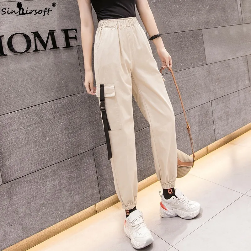 High Waist Cargo Pants Women Big Pockets Loose Streetwear Joggers 2019 Fashion Hip Hop Women's Trousers Green Black | Женская одежда
