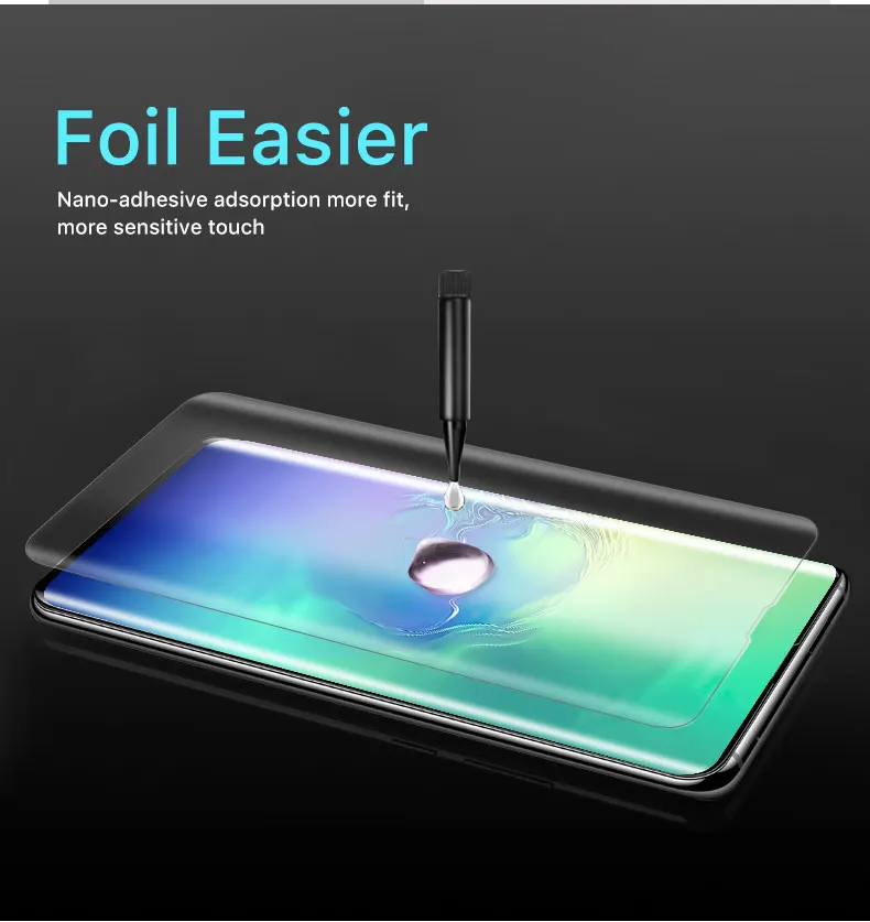 УФ жидкое закаленное стекло для защиты экрана для samsung Galaxy S10 Plus S10e полная клеевая стеклянная пленка для экрана с разблокировкой отпечатков пальцев