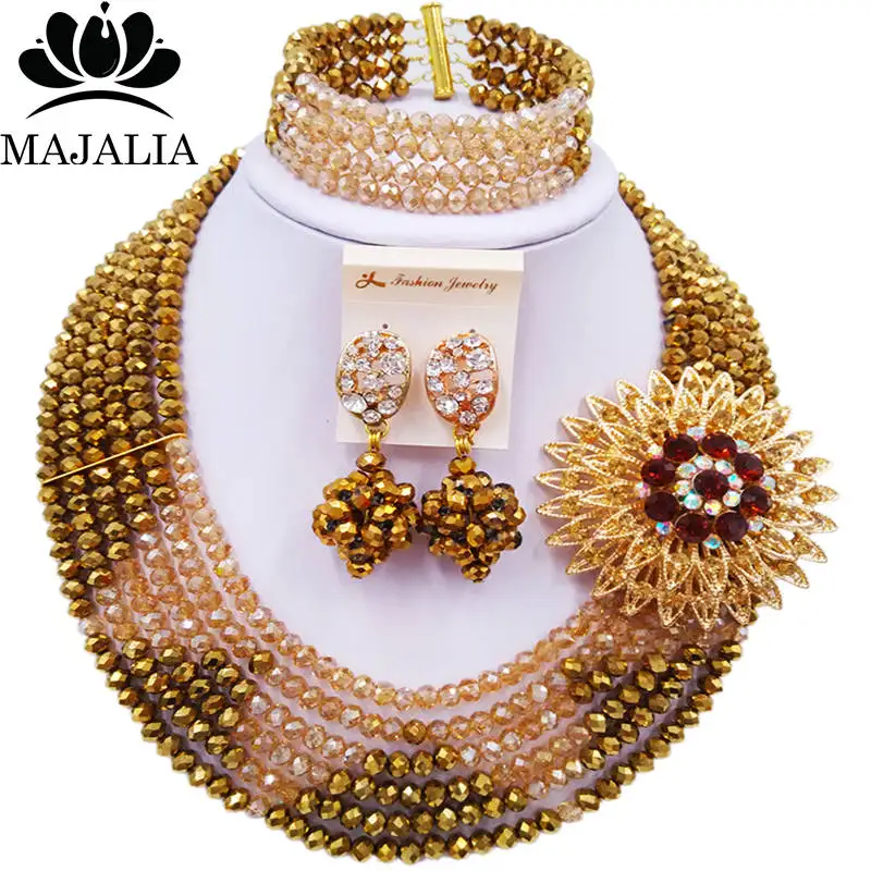 Majalia Pretty Black женский Африканский ювелирный набор нигерийские Свадебные хрустальные наборы 6ST0043 - Окраска металла: Gold Plated