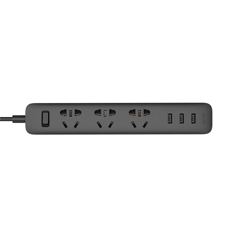 Черный Xiaomi power strip с 3 USB удлинитель Разъем многофункциональная Быстрая зарядка силовая полоса 10A 250V 2500W - Цвет: Черный
