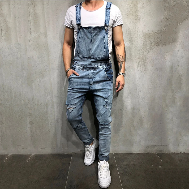 KENNTRICE Skinny Jeans Men Denim Jumpsuit Hip Hop Distressed Overalls Mens Slim Fit | Мужская одежда