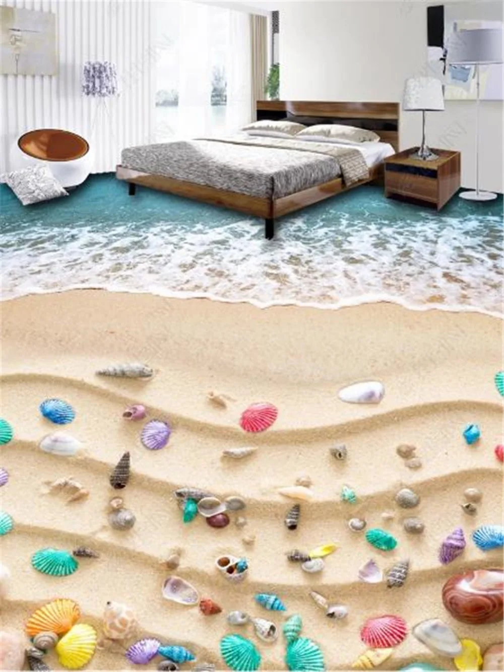 

Custom Photo 3d Wallpaper Beach Colorful Seashell Living Room Bathroom 3D Floor Interior Mural Wallpaper