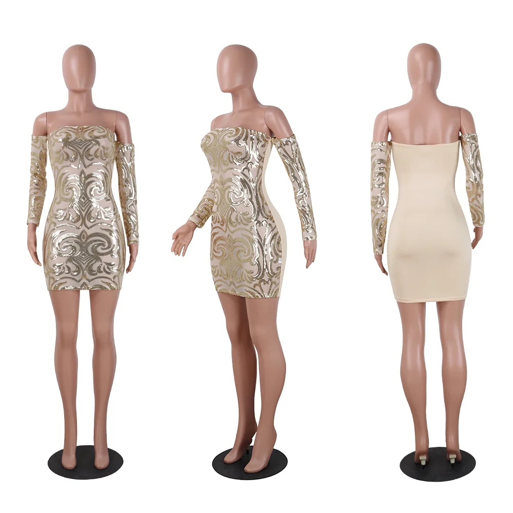 Женское прямое платье с открытыми плечами и блестками|straight dress|short dressdress bodycon |