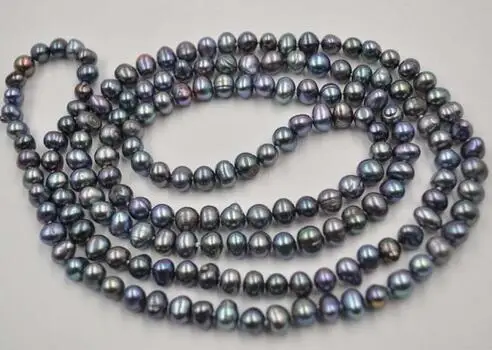 

47 "length 7 - 8mm black freshwater pearl necklace>>> women jewerly Free shipping