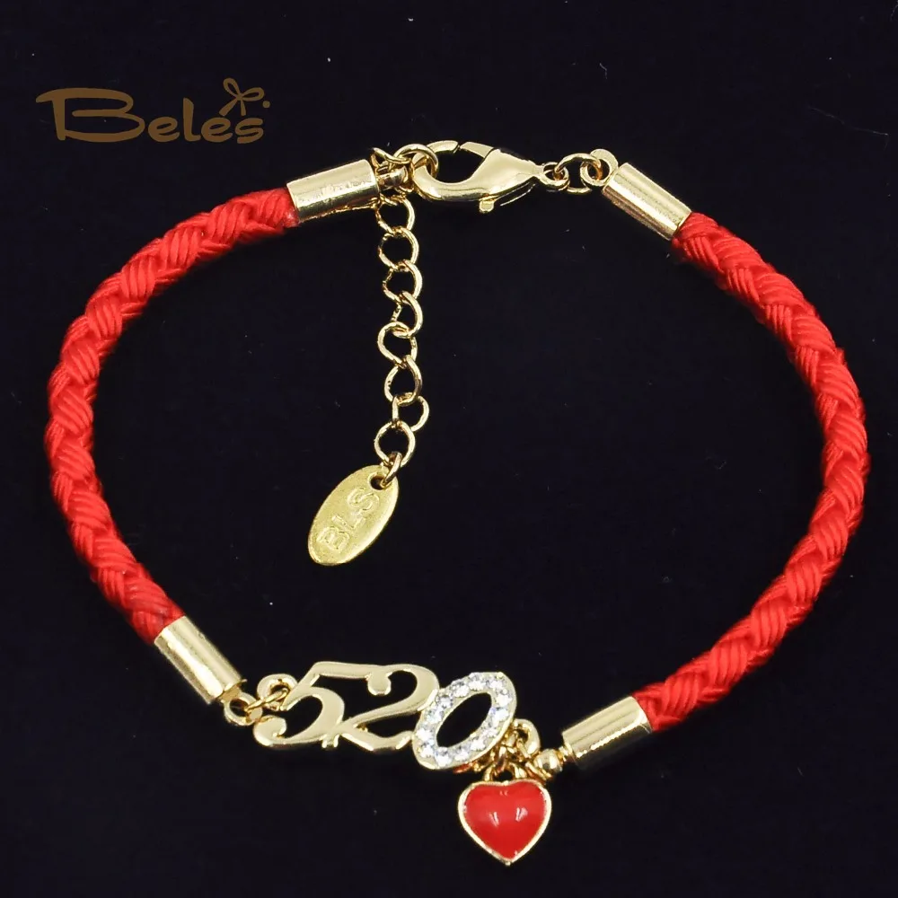Beles кожа Сердце Любовь 520 красный Нить Jewelry стороны crystal розовое золото браслет