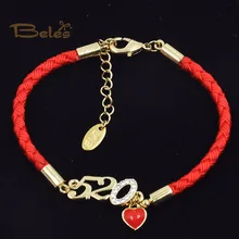 Beles кожа Сердце Любовь 520 красный Нить Jewelry стороны crystal розовое