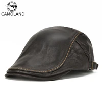 mens leather baseball cap real genuine cowhide leather winter warm caps brand newsboy hat beret adjustable hunting fashion bone