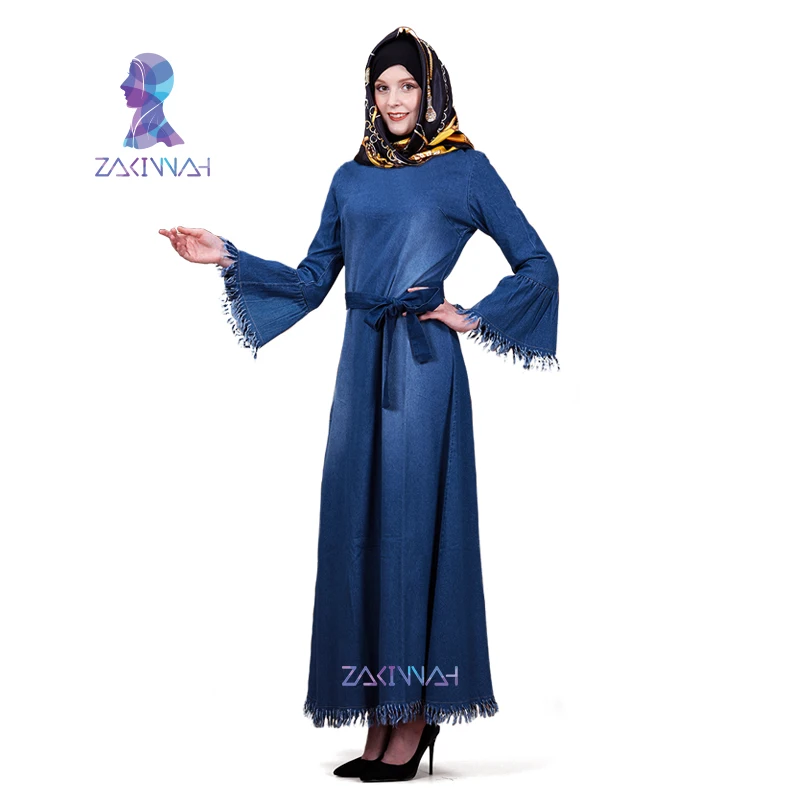 ZK014 модный джинсовый костюм, накидка, Восточный халат Турецкая абайа исламский, мусульманский платье Абая для женщин мусульманская одежда для Дубай Костюмы