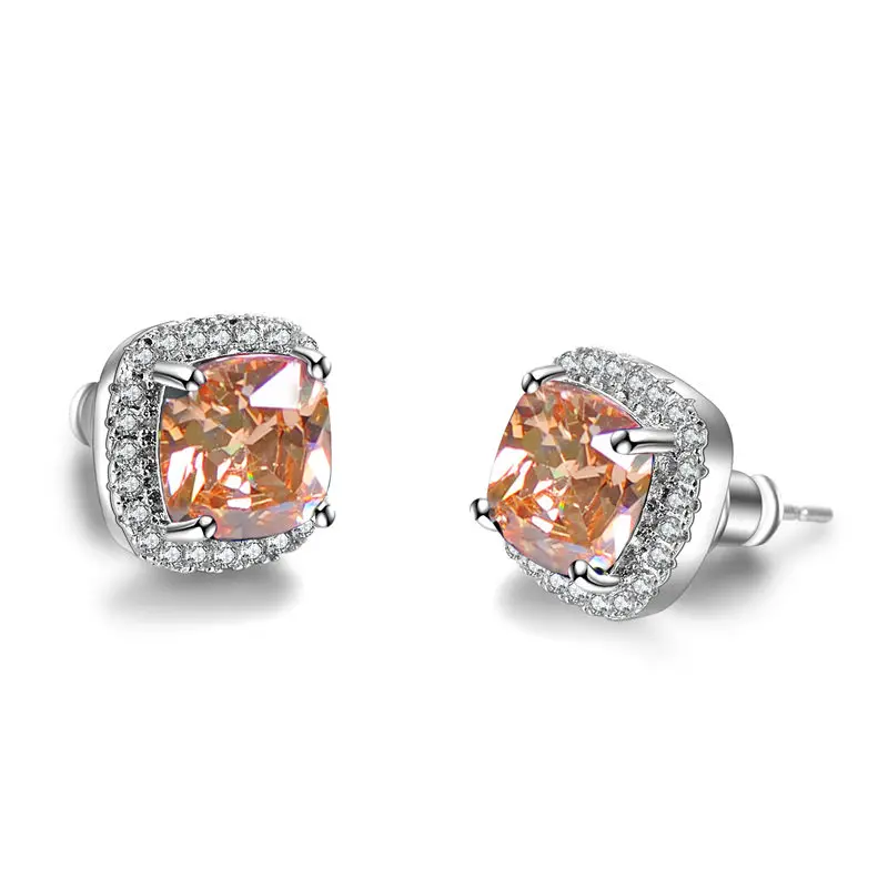 Silver Champagne Роскошные женские серьги с кристаллами и цирконием, модные 925 серебряные, желтые, белые серьги, винтажные Двойные серьги-гвоздики для женщин - Окраска металла: Silver Champagne