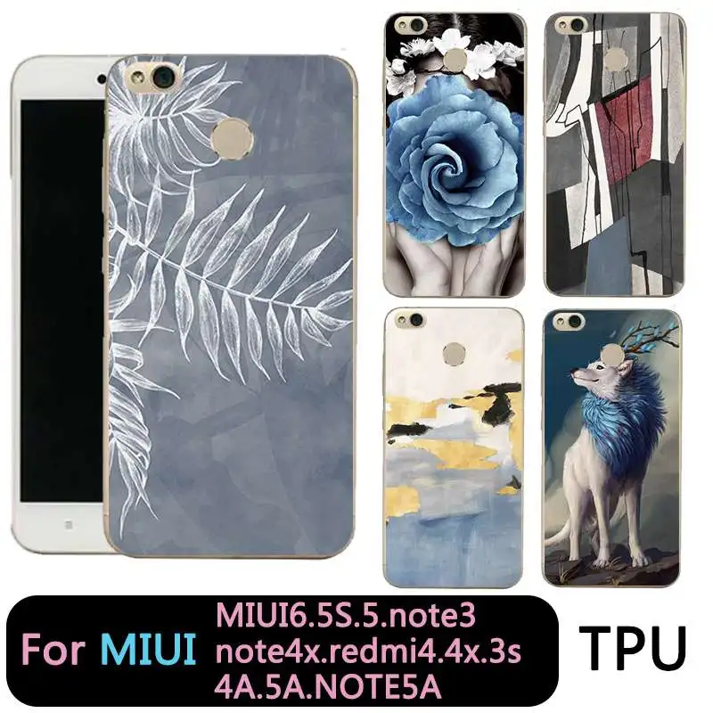 QMSWEI Clear Phone Case For Mi 6 5 5s note3 Redmi note4x 4x 3s 5a 4a note5a Painted TPU Soft Flora Leaf Wolf PaintingCover |