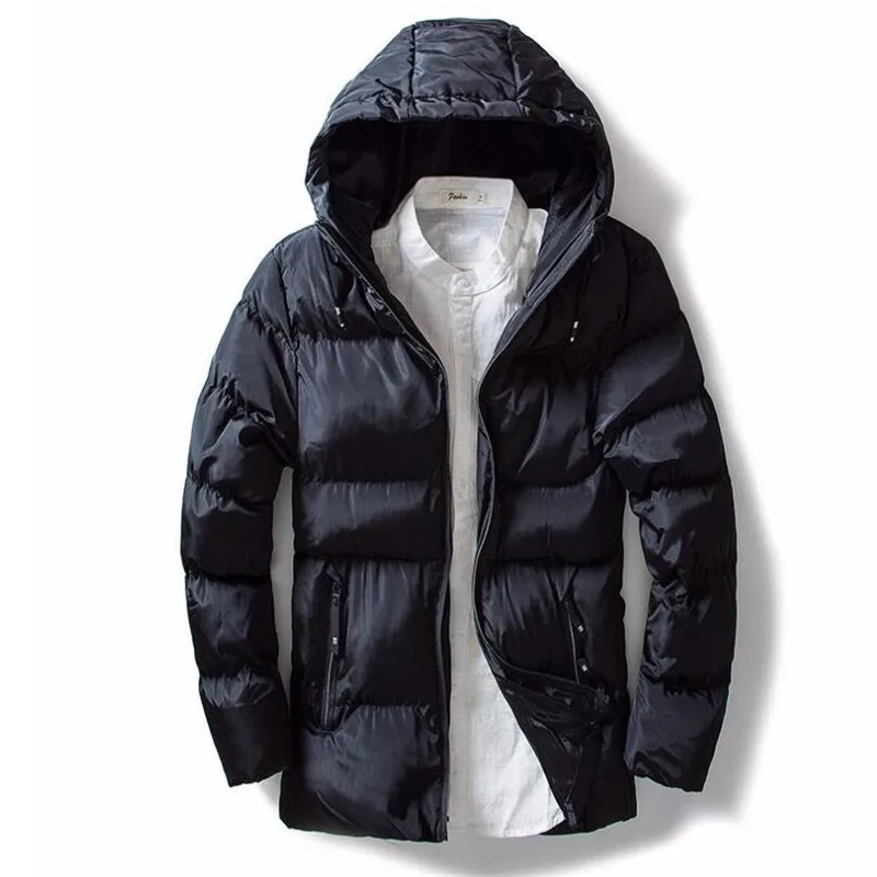 

New Winter Thick Warm Hooded Jackets Coats Men Solid Cotton Parka Fashion Overcoat Outerwear Jacket Large size