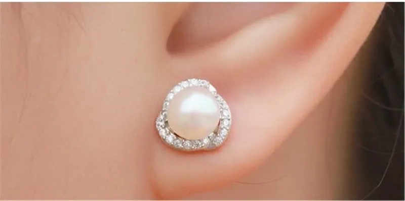 TJP Charm Silver Plated Earrings For Women Accessories Fashion Crystal Rose Pearl Girl Stud Lady Jewelry Gift | Украшения и