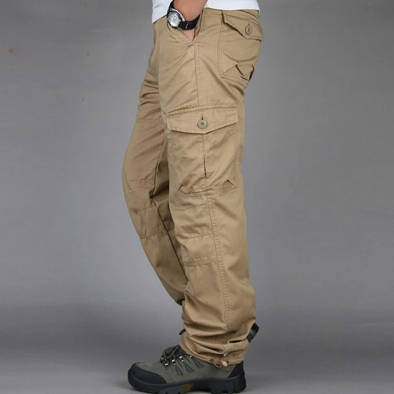 Men's Casual Pants Loose Straight Multi Pocket Trousers Outdoor Overalls pantalones hombre Male jogger tactical cargo pants