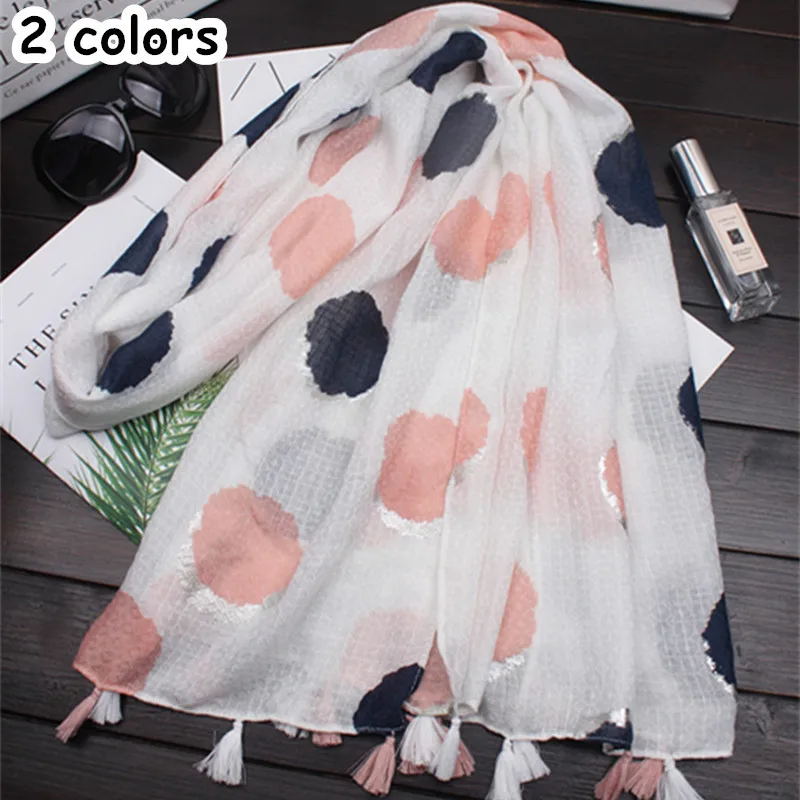 Шарф в горошек из хлопка и льна для девочек весенний студенческий шелковый шарф