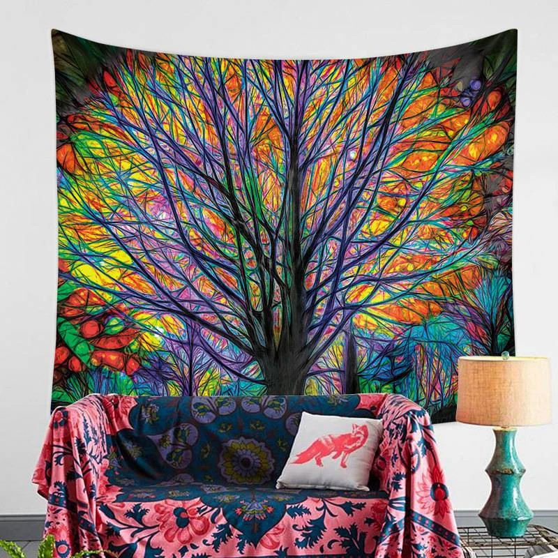 Boho Hippie 4 Sizes Wall Tapestry Colorful Tree Printed Wall Hanging for Bedroom High Quality Polyester Tapestries Home Decor
