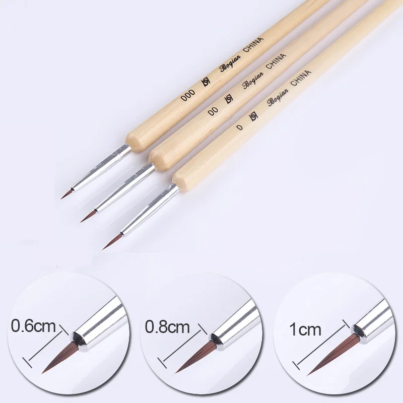 3 шт./компл. Кисть для ногтей с деревянной ручкой кисть рисования набор