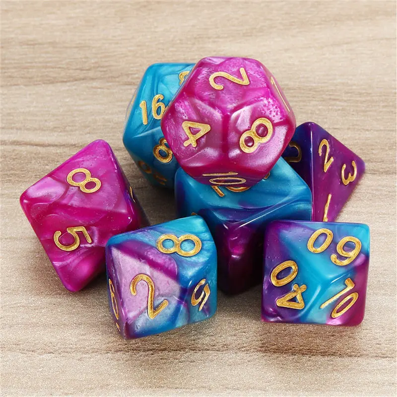 7 шт./компл. TRPG игры Игровые кубики D4, D6, D8, D10, D10%, D12, D20 многогранные кости Вечерние развлечения Настольные игры лучшие подарки