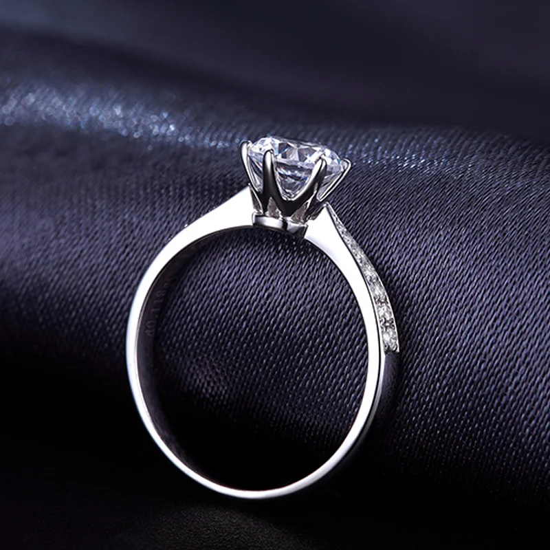 Genuine 14k White Gold 0.17carat Round Diamond Engagement Ring H Color I1 Clarity Classic 6-Prongs Setting With Accents For Lady | Украшения