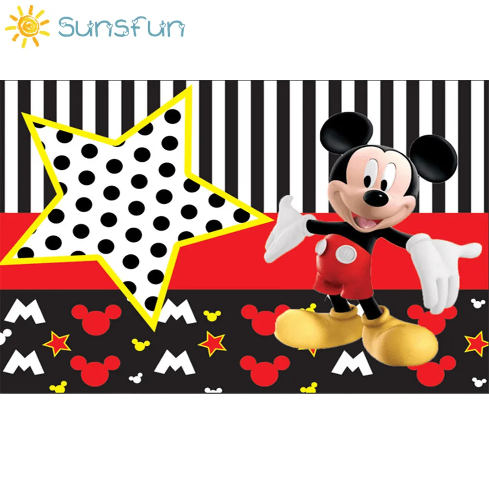 Sunsfun тонкий виниловый черно-белый в полоску красный Микки Звездный баннер фон с принтом для фото студии профессиональный фотографический день рождения