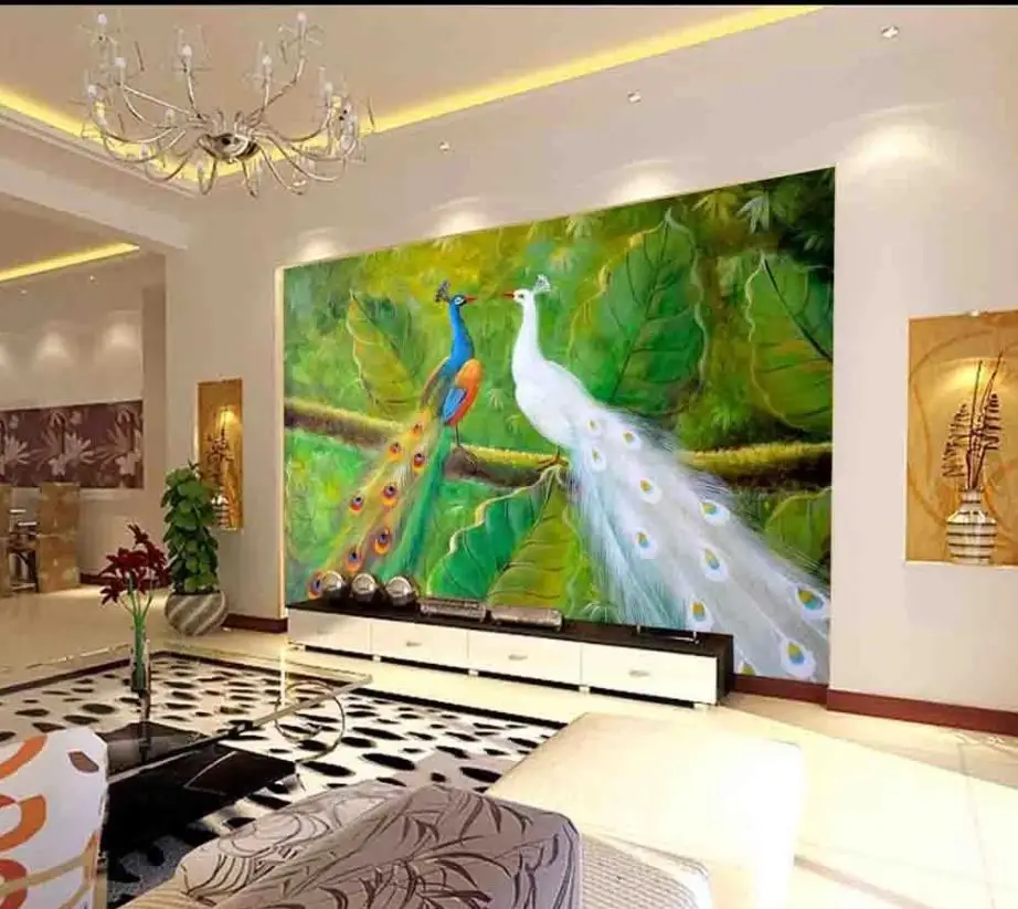 Современные пользовательские 3D обои ручной работы Картина маслом павлин фон