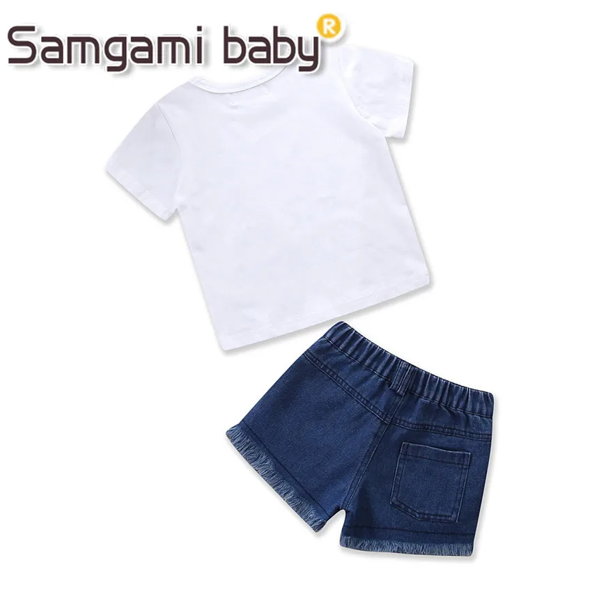 SAMGAMI/Детская футболка с короткими рукавами + джинсовые шорты комплект одежды из 2