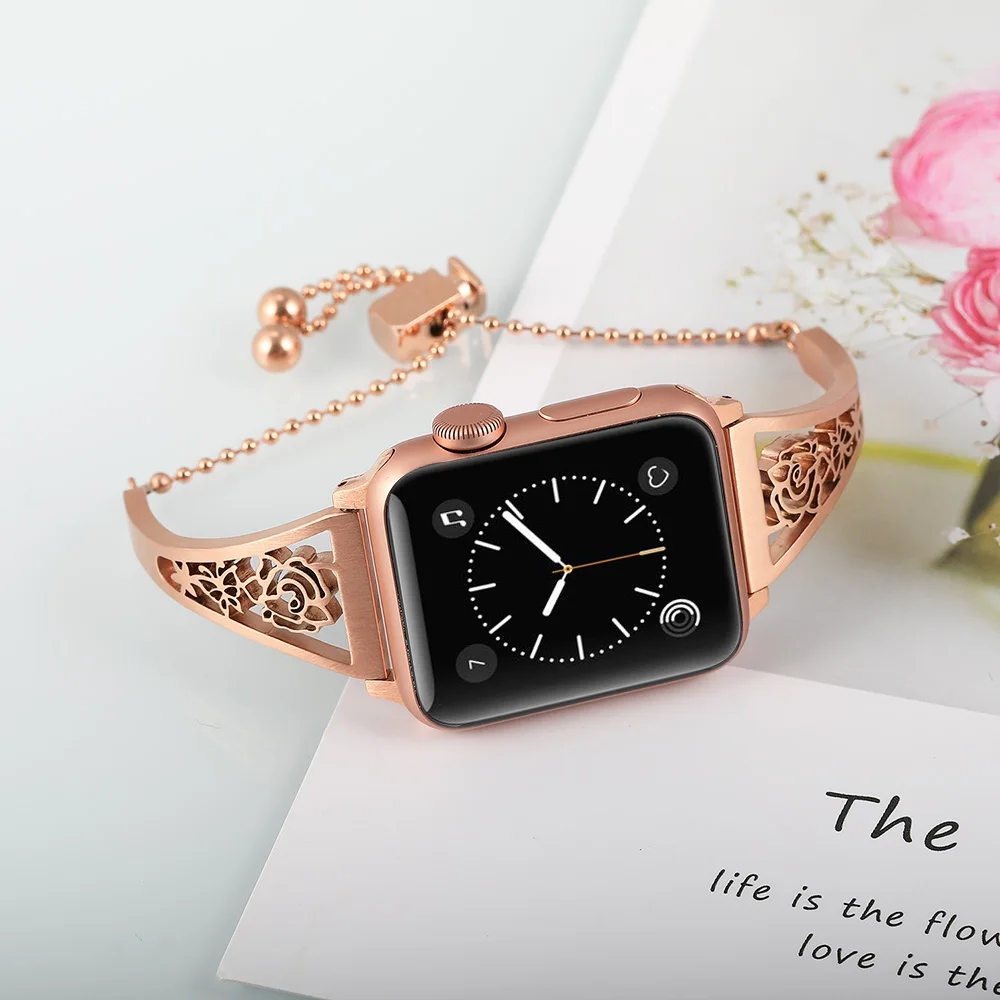 Женский цветочный ремешок для часов iWatch Apple Watch 5 4 3 2 1 38/40/42/44 мм из нержавеющей