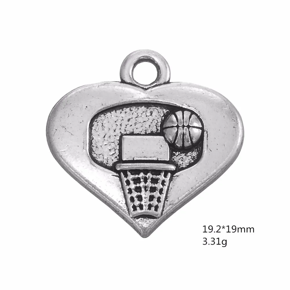Dawapara Basketball and Hoop Heart Sports Charms For DIY Necklace/Bracelet Making Silver Plated Findings for Men Women 5pcs | Украшения и